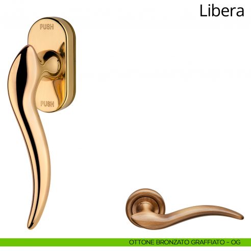 Maniglia per finestra martellina DK antintrusione Libera Linea Calì ottone bronzato graffiato