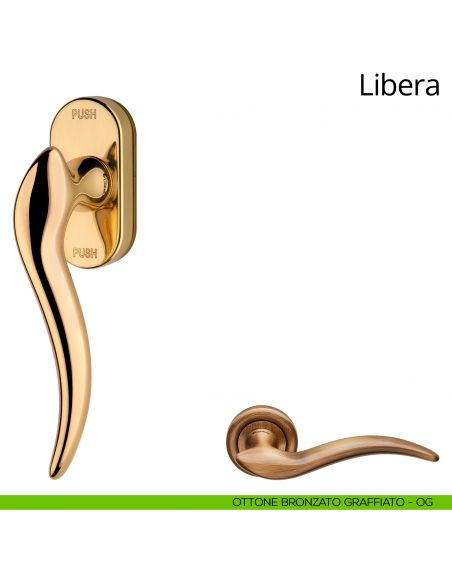 Maniglia per finestra martellina DK antintrusione Libera Linea Calì ottone bronzato graffiato