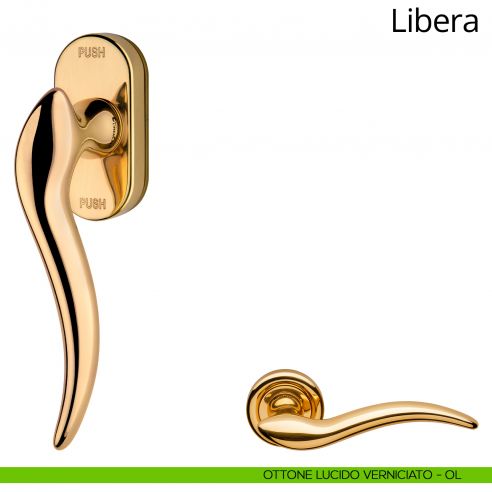 Maniglia per finestra martellina DK antintrusione Libera Linea Calì ottone lucido verniciato