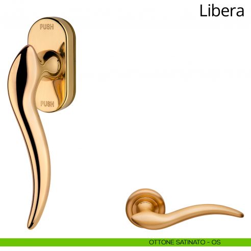 Maniglia per finestra martellina DK antintrusione Libera Linea Calì ottone satinato