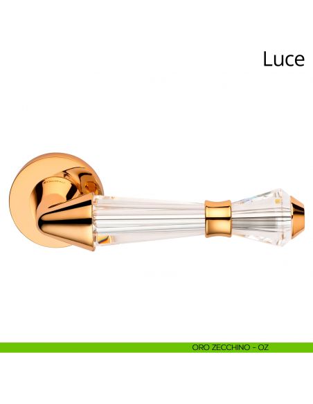 Maniglia con cristalli Swarovski per porta interna Luce Linea Calì rosetta tradizionale oro zecchino