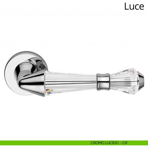 Maniglia con cristalli Swarovski per porta interna Luce Linea Calì rosetta bassa cromo lucido