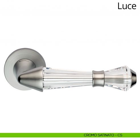 Maniglia con cristalli Swarovski per porta interna Luce Linea Calì rosetta bassa cromo satinato