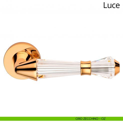 Maniglia con cristalli Swarovski per porta interna Luce Linea Calì rosetta bassa oro zecchino