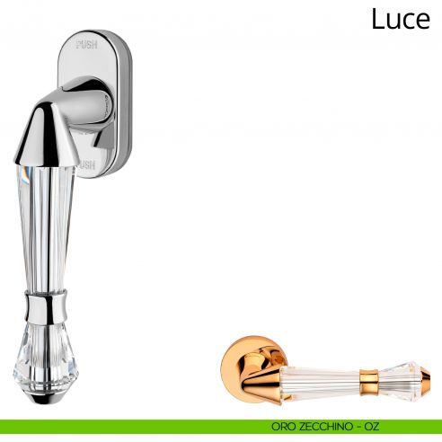 Maniglia con cristalli Swarovski per finestra martellina DK antintrusione Luce Linea Calì oro zecchino