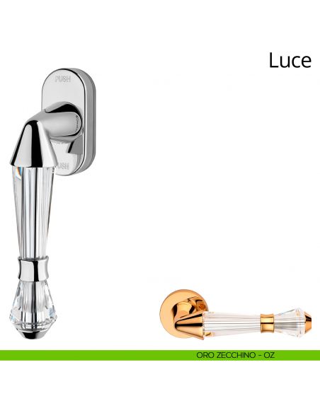 Maniglia con cristalli Swarovski per finestra martellina DK antintrusione Luce Linea Calì oro zecchino