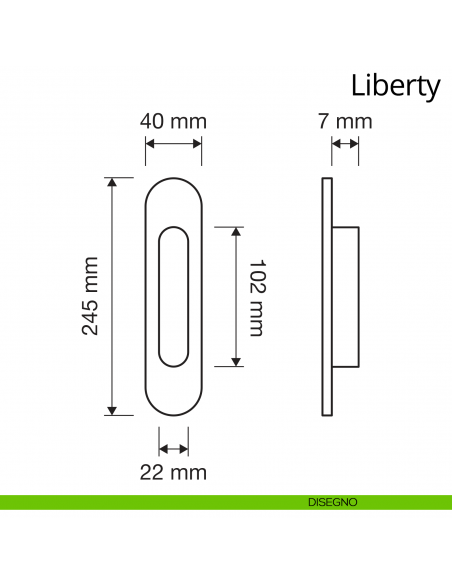 Maniglia ad incasso per porta scorrevole Liberty Linea Calì cieca disegno
