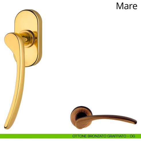 Maniglia per finestra martellina DK Mare Linea Calì ottone bronzato graffiato