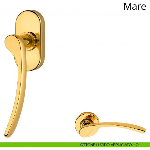 Maniglia per finestra martellina DK Mare Linea Calì ottone lucido verniciato