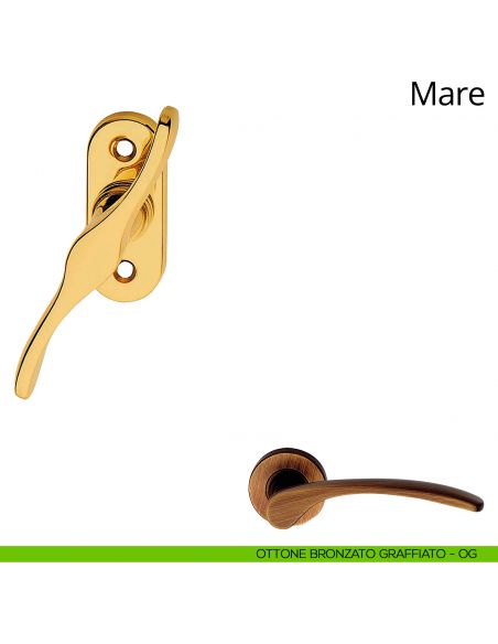 Maniglia per finestra martellina Mare Linea Calì ottone bronzato graffiato