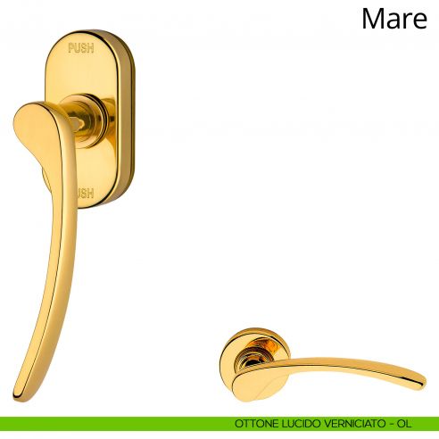 Maniglia per finestra martellina DK antintrusione Mare Linea Calì ottone lucido verniciato