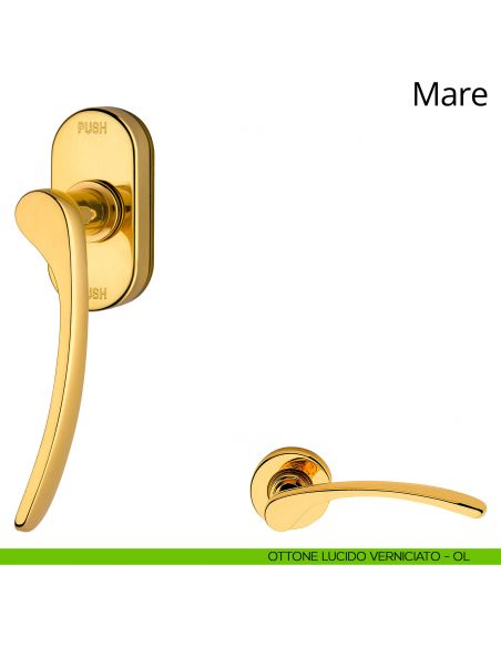 Maniglia per finestra martellina DK antintrusione Mare Linea Calì ottone lucido verniciato