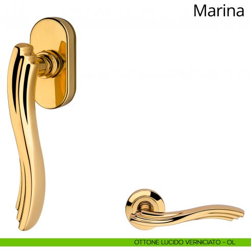 Maniglia per finestra martellina DK Marina Linea Calì ottone lucido verniciato