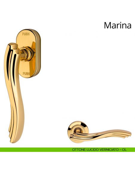 Maniglia per finestra martellina DK antintrusione Marina Linea Calì ottone lucido verniciato