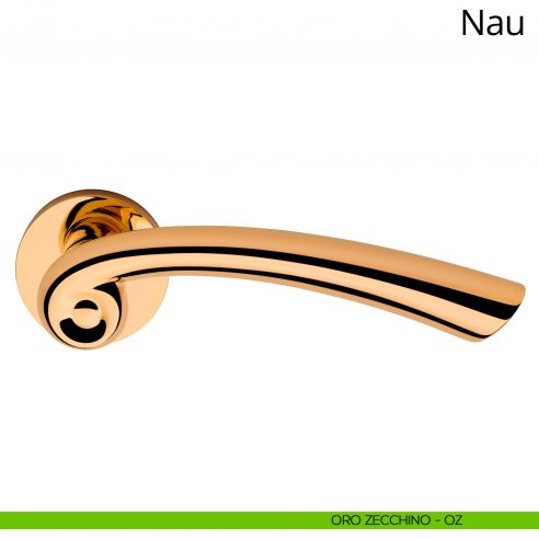 Maniglia per porta interna Nau Linea Calì rosetta tonda tradizionale oro zecchino