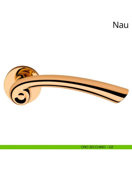 Maniglia per porta interna Nau Linea Calì rosetta tonda tradizionale oro zecchino