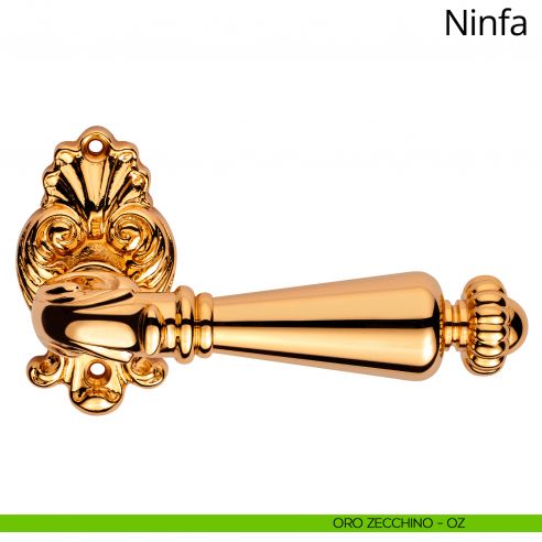Maniglia per porta interna Ninfa Linea Calì con rosetta artistica oro zecchino