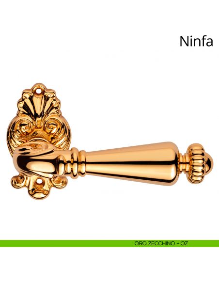 Maniglia per porta interna Ninfa Linea Calì con rosetta artistica oro zecchino