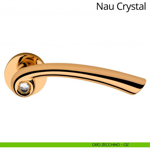 Maniglia con Swarovski per porta interna Nau Crystal Linea Calì rosetta tonda tradizionale oro zecchino