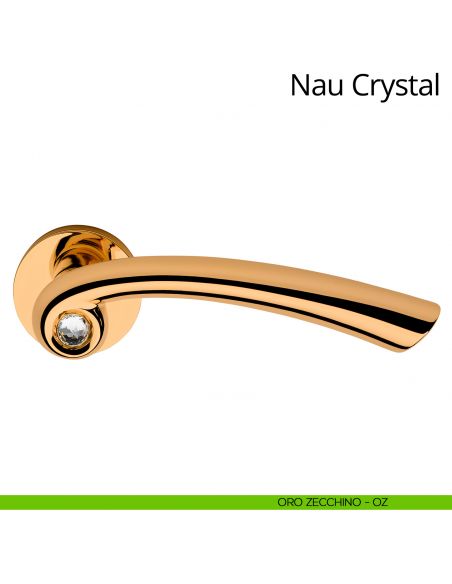 Maniglia con Swarovski per porta interna Nau Crystal Linea Calì rosetta tonda tradizionale oro zecchino