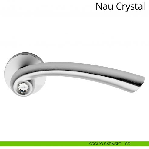 Maniglia con Swarovski per porta interna Nau Crystal Linea Calì rosetta tonda bassa cromo satinato