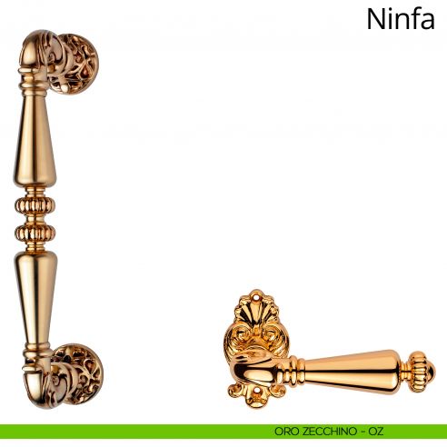 Maniglione dritto per porta Ninfa Linea Calì con rosette tonde oro zecchino