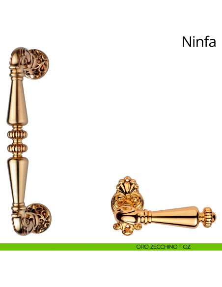 Maniglione dritto per porta Ninfa Linea Calì con rosette tonde oro zecchino