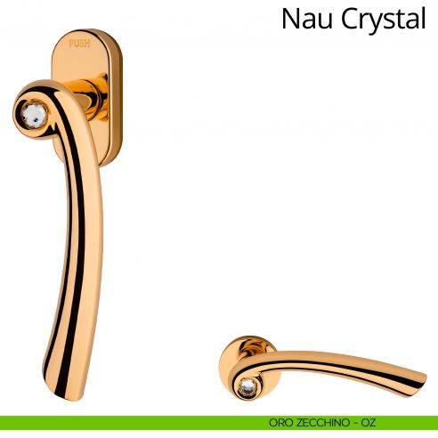 Maniglia con Swarovski per finestra martellina DK antintrusione Nau Crystal Linea Calì oro zecchino