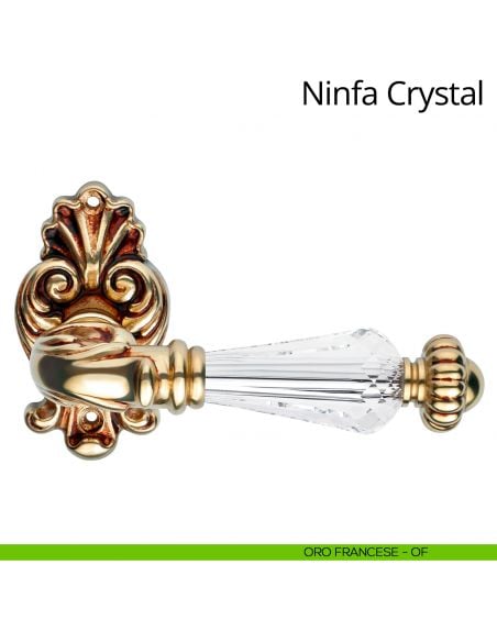 Maniglia con cristalli Swarovski per porta interna Ninfa Crystal Linea Calì rosetta artistica oro francese