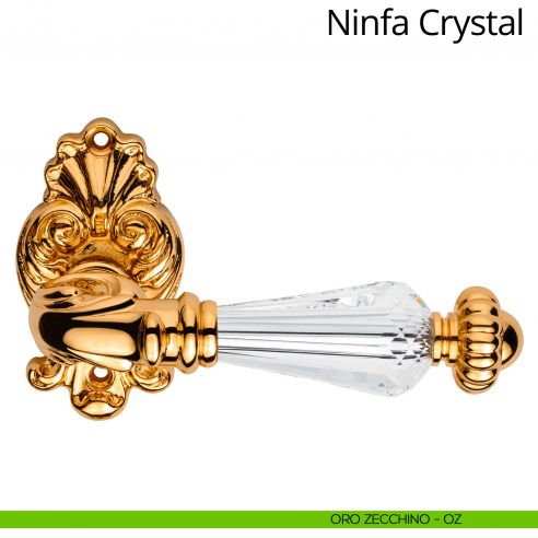 Maniglia con cristalli Swarovski per porta interna Ninfa Crystal Linea Calì rosetta artistica oro zecchino