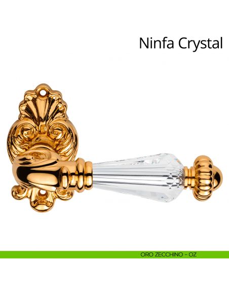 Maniglia con cristalli Swarovski per porta interna Ninfa Crystal Linea Calì rosetta artistica oro zecchino