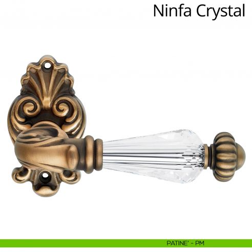 Maniglia con cristalli Swarovski per porta interna Ninfa Crystal Linea Calì rosetta artistica patinè