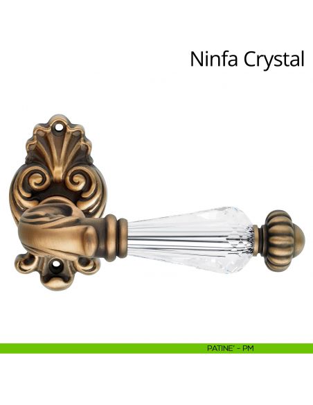 Maniglia con cristalli Swarovski per porta interna Ninfa Crystal Linea Calì rosetta artistica patinè