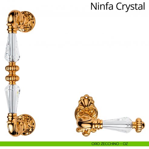 Maniglione con Swarovski dritto per porta Ninfa Crystal Linea Calì oro zecchino