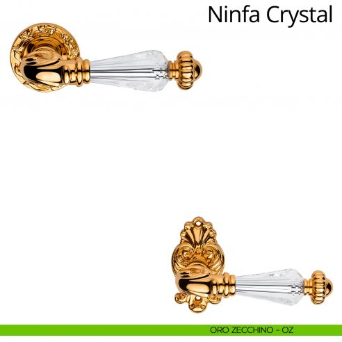 Maniglia con cristalli Swarovski per porta interna Ninfa Crystal Linea Calì con rosetta tonda oro zecchino