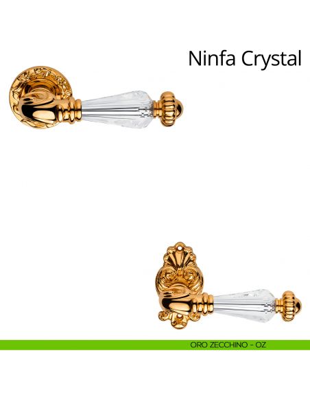 Maniglia con cristalli Swarovski per porta interna Ninfa Crystal Linea Calì con rosetta tonda oro zecchino