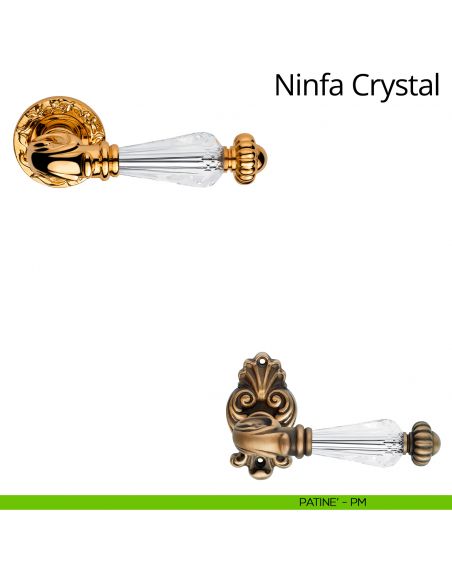 Maniglia con cristalli Swarovski per porta interna Ninfa Crystal Linea Calì con rosetta tonda patinè