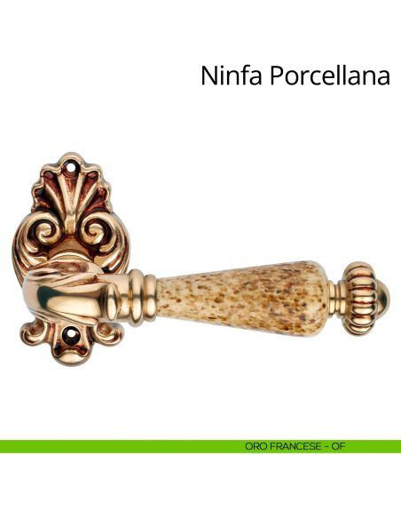 Maniglia con porcellana per porta interna Ninfa Porcellana Linea Calì rosetta artistica oro francese