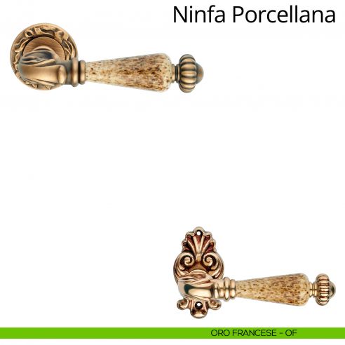 Maniglia con porcellana per porta interna Ninfa Porcellana Linea Calì con rosetta tonda oro francese