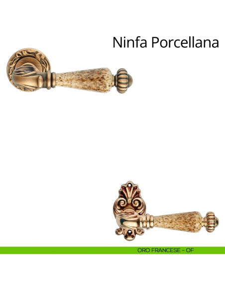 Maniglia con porcellana per porta interna Ninfa Porcellana Linea Calì con rosetta tonda oro francese