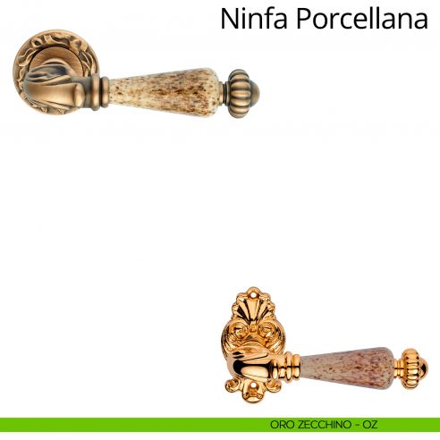 Maniglia con porcellana per porta interna Ninfa Porcellana Linea Calì con rosetta tonda oro zecchino