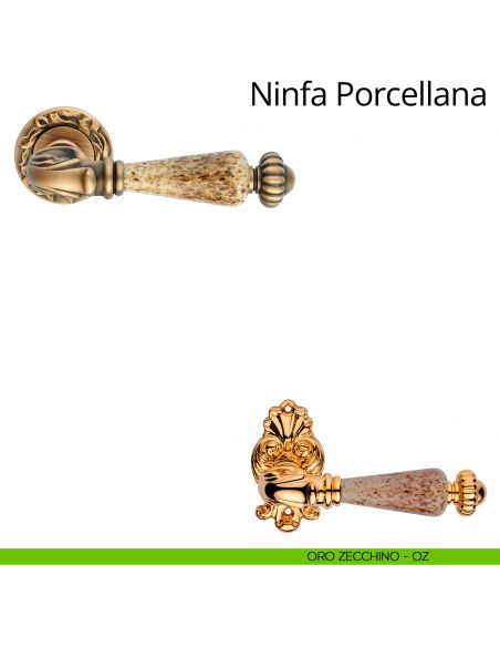 Maniglia con porcellana per porta interna Ninfa Porcellana Linea Calì con rosetta tonda oro zecchino