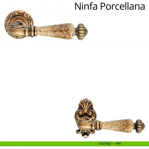 Maniglia con porcellana per porta interna Ninfa Porcellana Linea Calì con rosetta tonda patinè