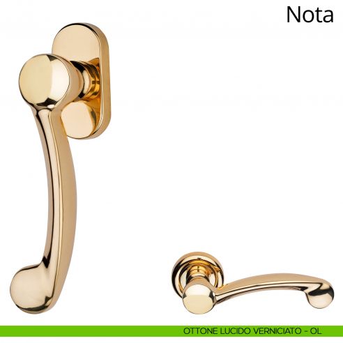 Maniglia per finestra martellina DK Nota Linea Calì ottone lucido verniciato