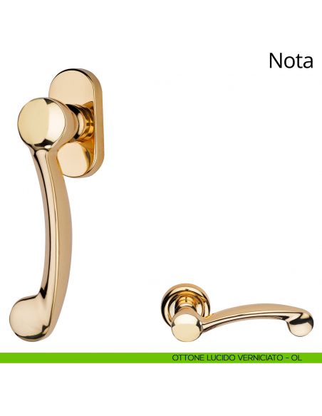 Maniglia per finestra martellina DK Nota Linea Calì ottone lucido verniciato