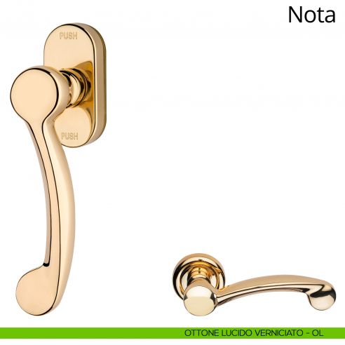 Maniglia per finestra martellina DK antintrusione Nota Linea Calì ottone lucido verniciato