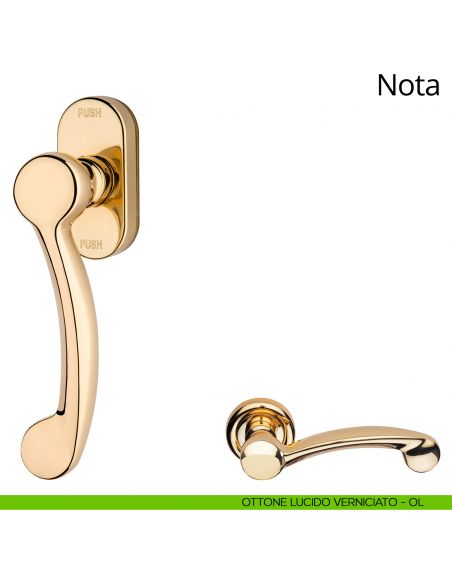 Maniglia per finestra martellina DK antintrusione Nota Linea Calì ottone lucido verniciato