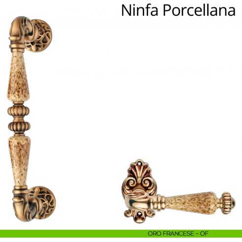 Maniglione con porcellana dritto per porta Ninfa Porcellana Linea Calì oro francese