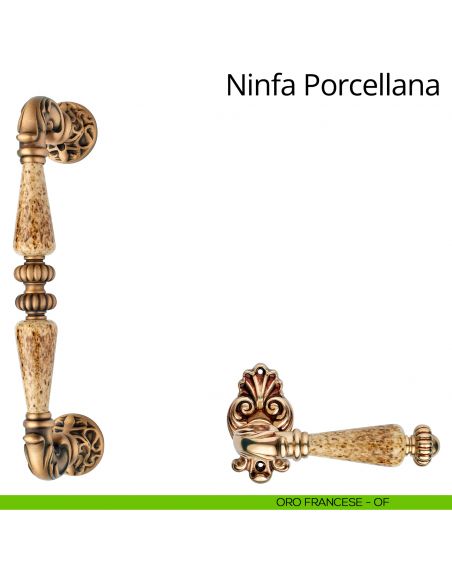 Maniglione con porcellana dritto per porta Ninfa Porcellana Linea Calì oro francese