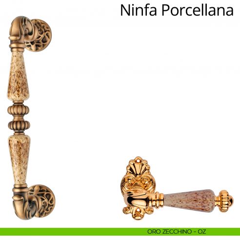 Maniglione con porcellana dritto per porta Ninfa Porcellana Linea Calì oro zecchino